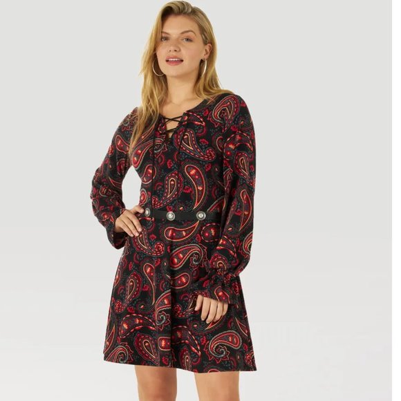 NWT WRANGLER RETRO AMERICANA DRESS IN BLACK/RED - Picture 1 of 9